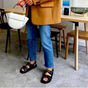 Interlocking Black CC Logo Leather Slingback Sandals Size: 7 | IT 37